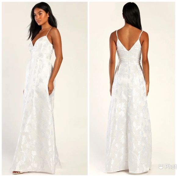 Lulus With Passion White Floral Print Jacquard Sleeveless Maxi Dress 4D0746‎ XL - Picture 1 of 10